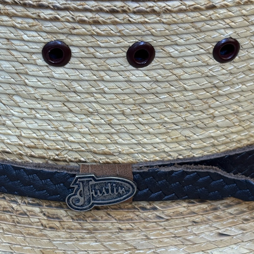 Justin Large Natural Straw Hat with Brown Leather Accent - Picture 3 of 10